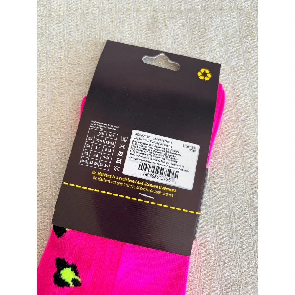 Dr. Martens Leopard Socks Small medium Clash Pink New Animal Print Crew Socks